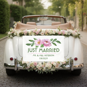 Lona Bandera de coche de recién casados con flores mode