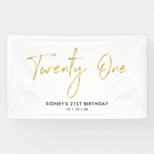 Lona Bandera de cumpleaños 21   Dorado y Blanco