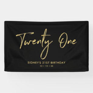 Lona Bandera de cumpleaños 21 Dorado y Negro