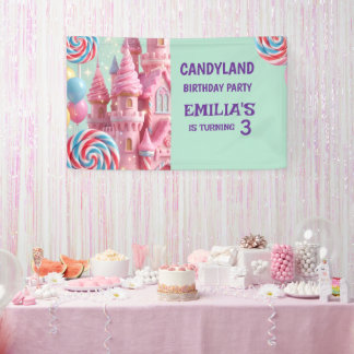 Lona Bandera de Cumpleaños 3º Pastel Candyland
