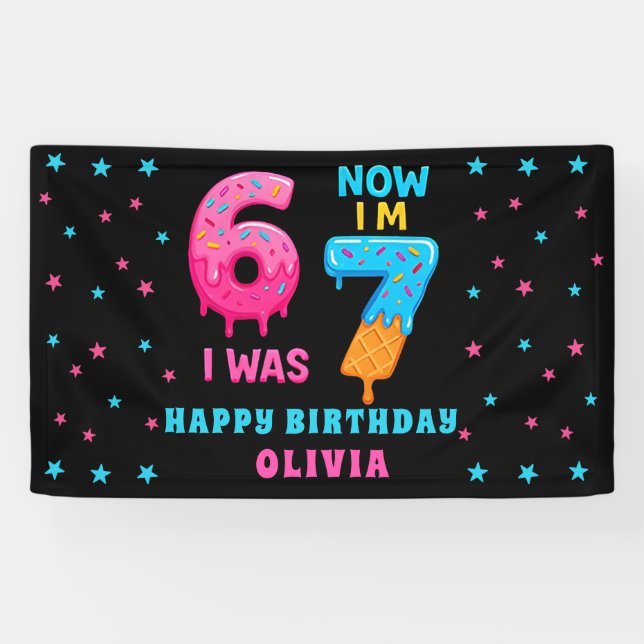 Lona Bandera de cumpleaños 6 7 Meme Six Seven (Horizontal)