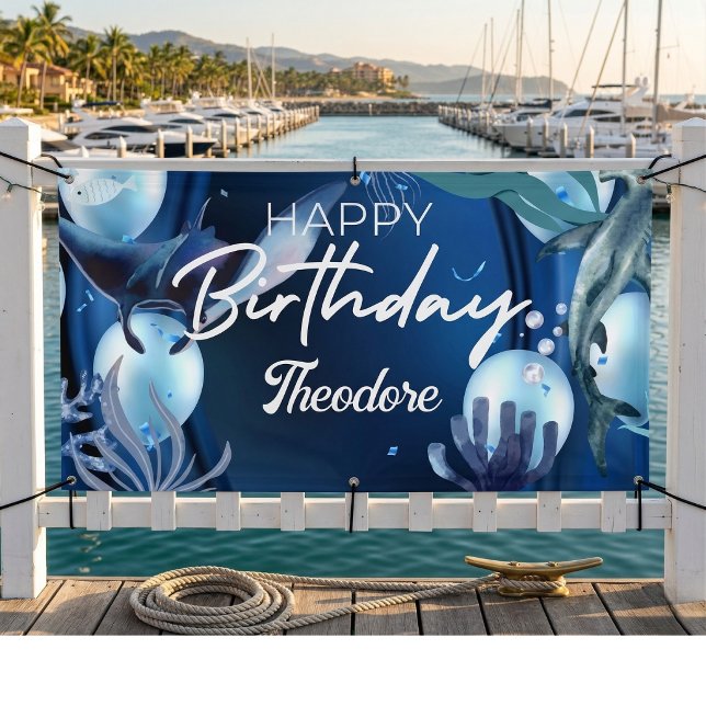 Lona Bandera de cumpleaños Cabana Blue Anchor (Epic ocean vibes for you.)