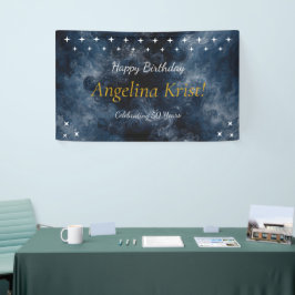 Lona Bandera de Cumpleaños Celestial Azul Medianoche