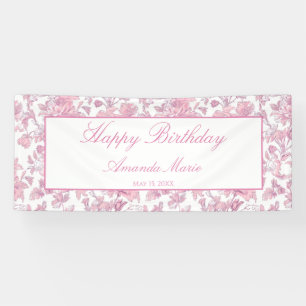 Lona Bandera de cumpleaños con chinoiserie rosa y blanc