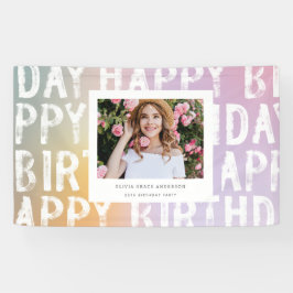 Lona Bandera de Cumpleaños con Foto de Ombre Pastel Mod