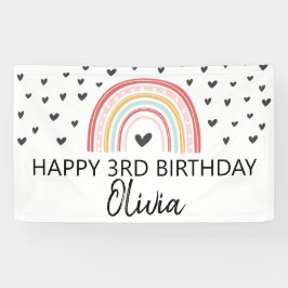 Lona bandera de cumpleaños de arcoíris y corazones