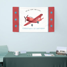 Lona Bandera de cumpleaños de avión vintage rojo para p