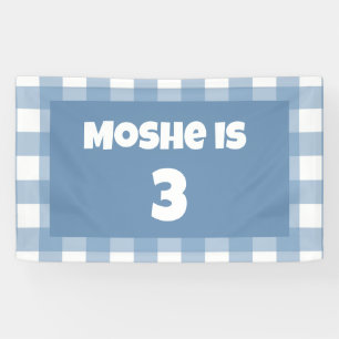 Lona Bandera de cumpleaños de Blue gingham