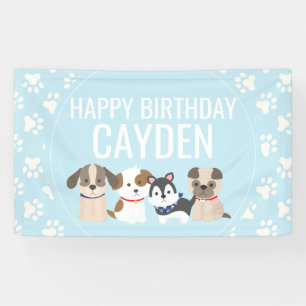 Lona bandera de cumpleaños de cachorro azul