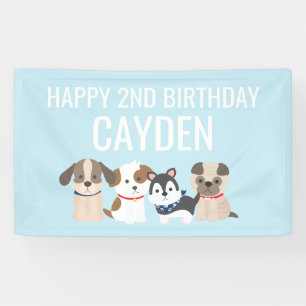 Lona bandera de cumpleaños de cachorro azul