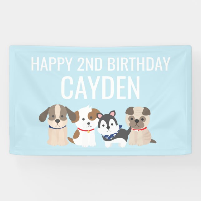 Lona bandera de cumpleaños de cachorro azul (Horizontal)