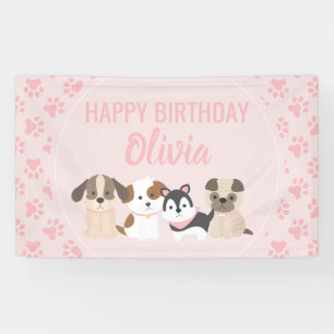 Lona Bandera de cumpleaños de cachorro rosa