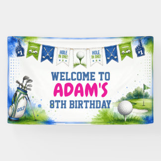 Lona Bandera de cumpleaños de golf con acuarela