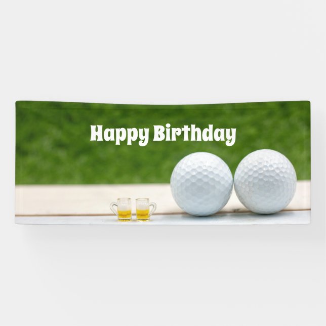 Lona Bandera de cumpleaños de golf con pelotas de golf  (Horizontal)