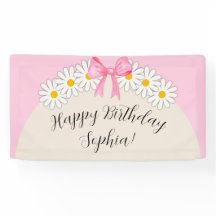 Bandera de cumpleaños de niña con flor de margarit