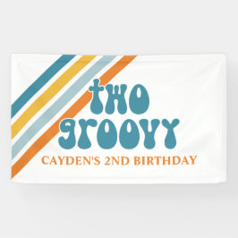 Lona Bandera de cumpleaños de niño con DOS rayas retro 