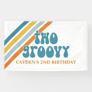 Lona Bandera de cumpleaños de niño con DOS rayas retro 