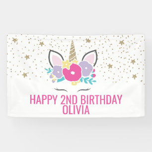 Lona Bandera de cumpleaños de unicornio mágico