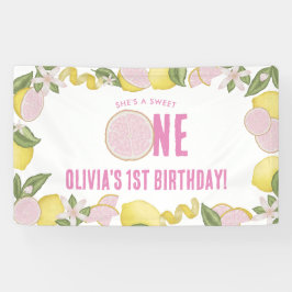 Lona Bandera de Cumpleaños Número 1 de Limonada Rosa