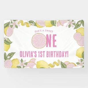 Lona Bandera de Cumpleaños Número 1 de Limonada Rosa