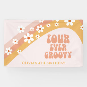 Lona Bandera de cumpleaños número 4 Four Ever Groovy Re