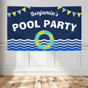 Lona Bandera de cumpleaños para fiesta en la piscina