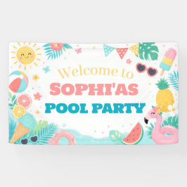 Lona Bandera de Cumpleaños para Fiesta en Piscina 'Uno