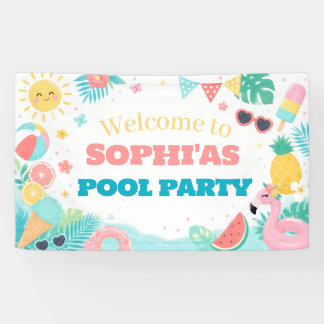 Lona Bandera de Cumpleaños para Fiesta en Piscina 'Uno