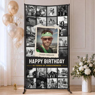 Lona Bandera de cumpleaños personalizada, Collage de fo