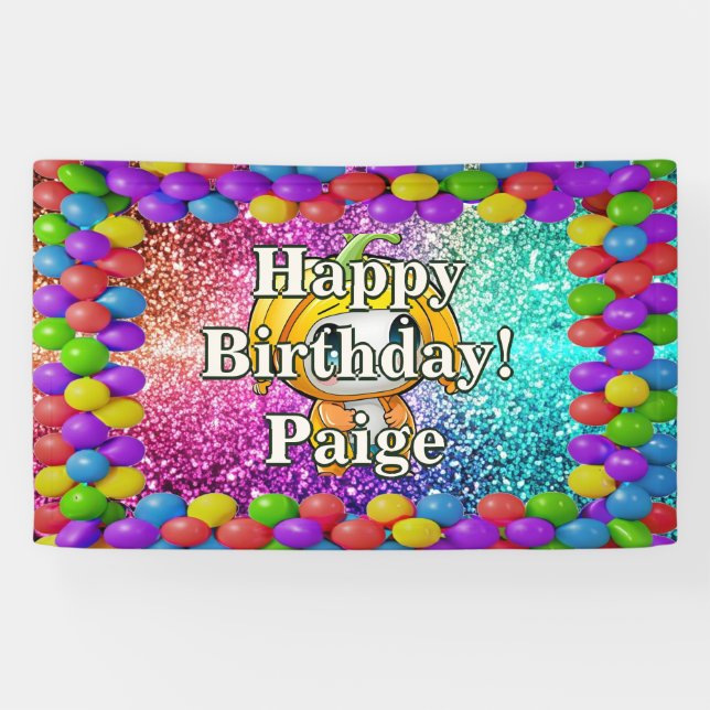 Lona Bandera de cumpleaños personalizada con personaje  (Horizontal)