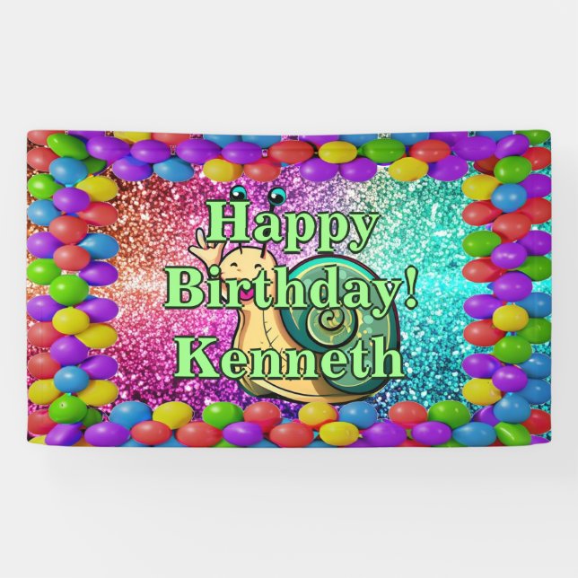 Lona Bandera de cumpleaños personalizada de caracol (Horizontal)