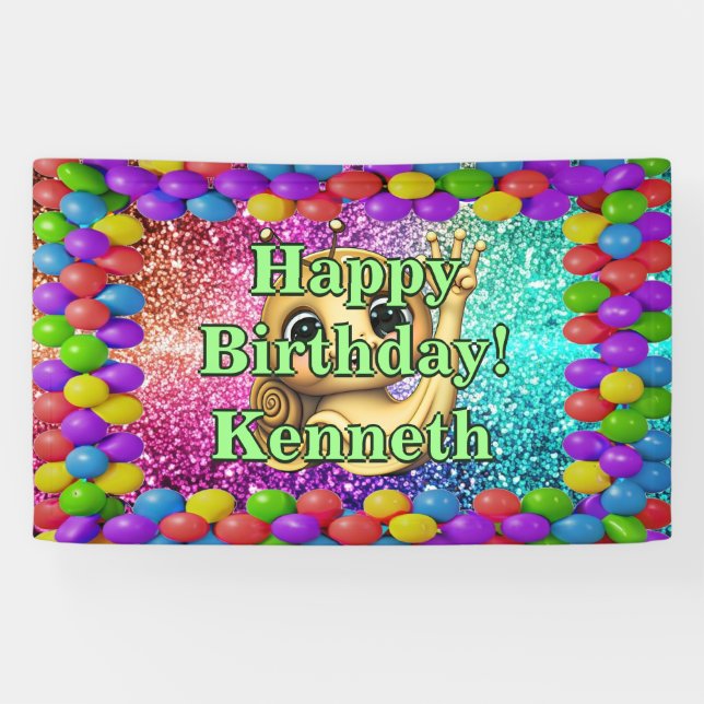 Lona Bandera de cumpleaños personalizada de caracol (Horizontal)