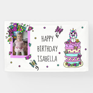 Lona Bandera de Cumpleaños Personalizada Unicornio