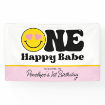 Bandera de cumpleaños uno feliz bebé rosa amarillo