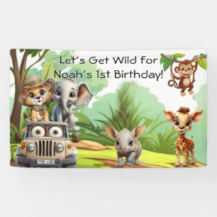 Lona Bandera de Cumpleaños Wild One Jungle Safari – 1er