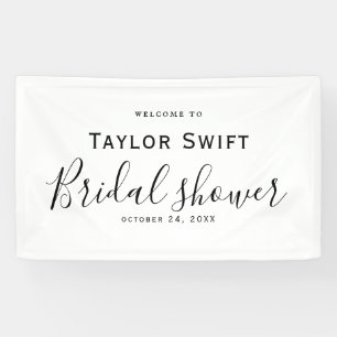 Lona Bandera de Ducha de Novia con Caligrafía Negra