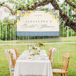 Lona Bandera de ducha de novia italiana con azulejos az