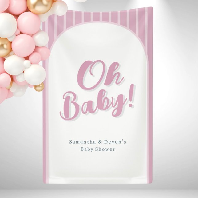 Lona Bandera de ducha de pared de foto Oh Baby personal (Pink Oh Baby Custom Photo Wall Banner)
