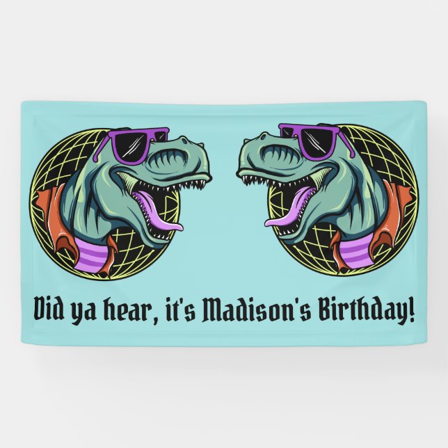 Lona Bandera de encargo de T-Rex del texto y del (Horizontal)