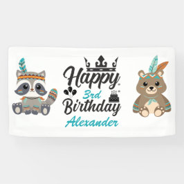 Lona Bandera de "Feliz Cumpleaños" de Animales del Bosq