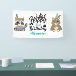 Lona Bandera de "Feliz Cumpleaños" de Animales del Bosq