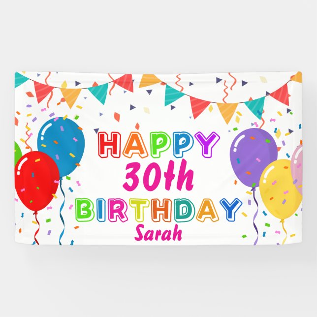 Lona Bandera de FELIZ CUMPLEAÑOS personalizada (Horizontal)