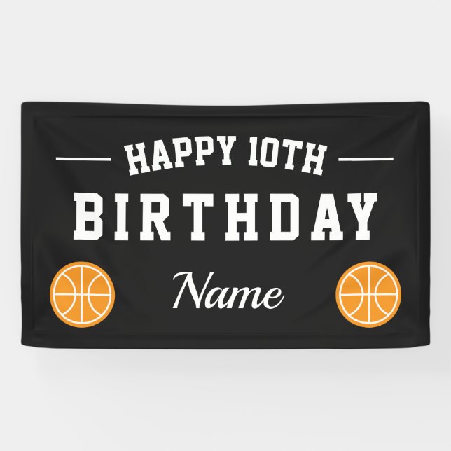 Lona Bandera de fiesta de cumpleaños de baloncesto para (Horizontal)