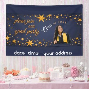 Lona bandera de fiesta de graduación dorada estrellada