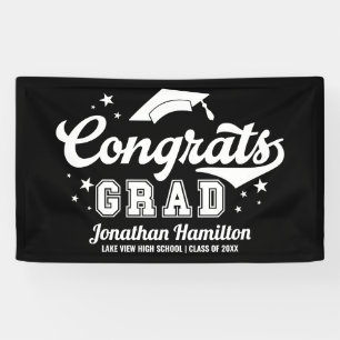 Lona Bandera de fiesta de graduación negra Congrats Gra