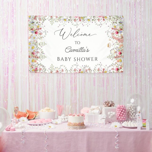 Lona Bandera de fondo de Baby Shower Wildflowers (Fiesta)