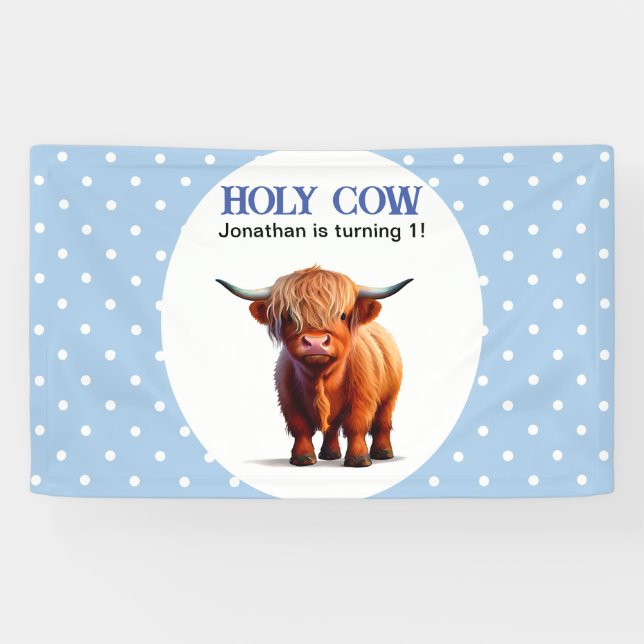 Lona Bandera de Highland Cow Blue (Horizontal)