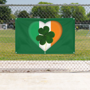 Lona Bandera de Irlanda Corazón con Shamrock St. Patri