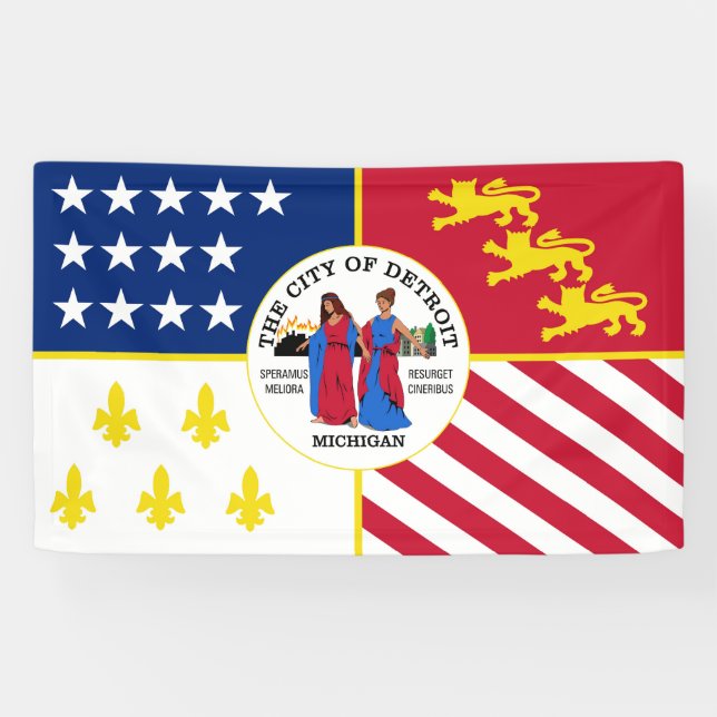 Lona Bandera de la ciudad de Detroit Estados Unidos sím (Horizontal)