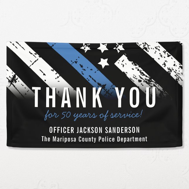 Lona Bandera de la Línea Azul del aniversario de la jub (Police Retirement Anniversary Blue Line Flag Banner)